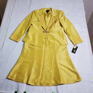 Terramina Women Skirt Suit Yellow Embellished Ribbon Trim Size 14